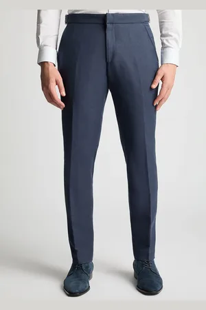 Remus Navy Blue Tapered Fit Linen-Blend Smart Trousers 34