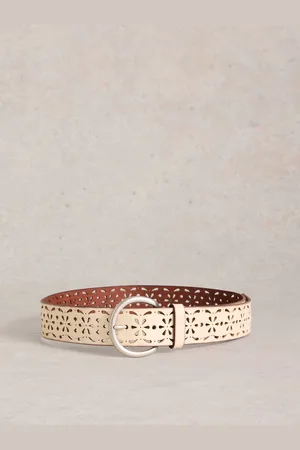White Stuff White Punch Out Floral Print Belt M-L