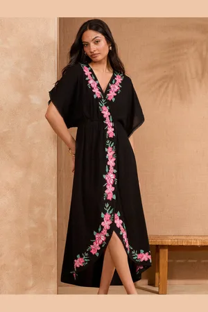 Love & Roses Black Embroidered Kaftan AU 18