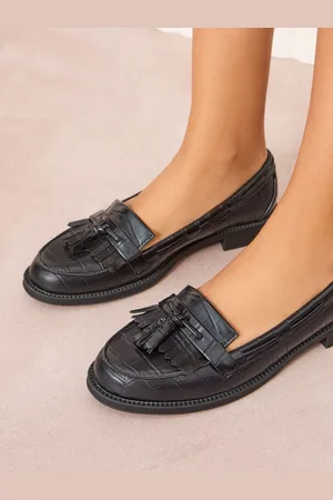 Friends Like These Tassel Croc Effect Slip on Flat Faux Leather Loafers AU 10 (EU 41)