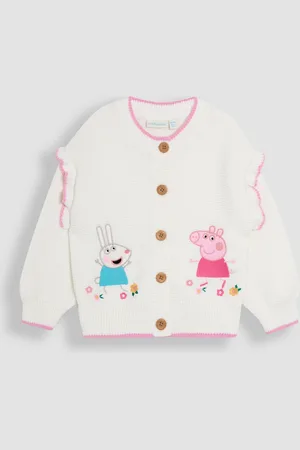 JoJo Maman Bébé Cream Peppa Pig Embroidered 100% Cotton Cardigan 6