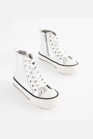 Next Silver Metallic Chunky High Top Lace-Up Trainers AU 2 (EU 34.5)