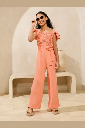 Lipsy London Coral Orange Crochet Holiday Shop Jumpsuit (5-16yrs) 9