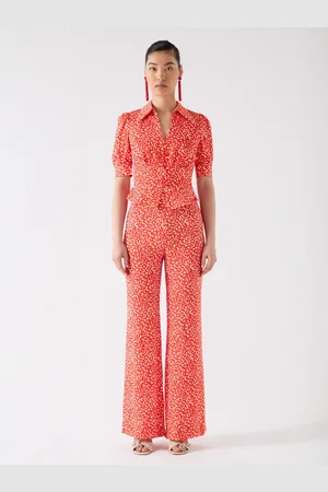 LK Bennett Red Sophie Aurora Viscose Ikat Spot Print Blouse AU 8