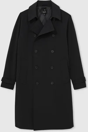 Reiss Black Scramble Double Breasted Long Trench Coat XL