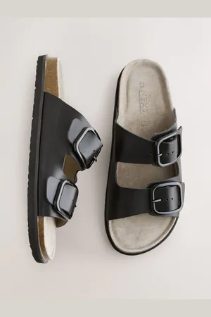Next Black Leather Standard Fit Forever Comfort Double Strap Footbed Sandals AU 6 (EU 37)