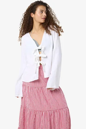 Noisy May White Tie Neck Blouse AU 10