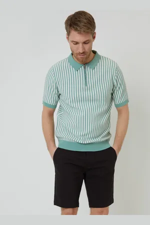 Threadbare Striped Textured Quarter Zip Knitted Polo Shirt L