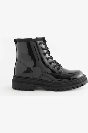 Next Black Patent Standard Fit (F) Warm Lined Lace-Up Ankle Boots AU 10 (EU 28)