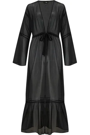 Pour Moi Black Long Sleeve Chiffon Maxi Beach Kimono AU 18