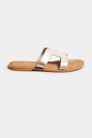 Long Tall Sally Gold Tan Leather Cut Out Mule Sandals In Standard Fit AU 13 (EU 44)