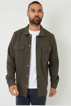Threadbare Khaki Pique Popper Fastening Shacket XXL