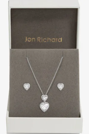 Jon Richard Silver Tone Cubic Zirconia Halo Double Heart Set One
