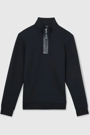 Reiss Navy Blue Hale Leather-Placket Interlock Sweatshirt L