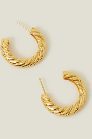 Accessorize Gold Plated 14ct Twist Chunky Hoop Earrings One
