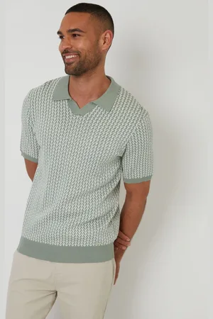 Threadbare Jacquard Geo Trophy Neck Knitted Polo Shirt XL