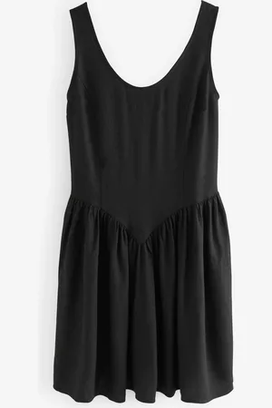 Next Sleeveless Scoop Neck Waisted Mini Dress with Linen AU 10 Petite
