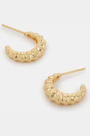 Accessorize Gold 14ct Plated Shell Hoops Earrings One