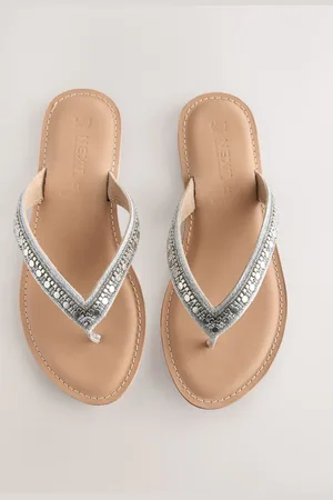 Next Silver Metallic Extra Wide Fit Forever Comfort Beaded Toe Thong Sandals AU 8.5 (EU 40)