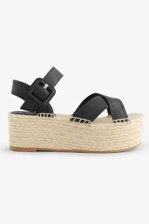 HUGO BOSS Black Platform Raffia Leather Strap Sandals AU 6 (EU 37)