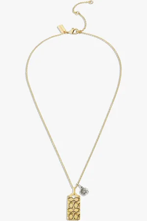Coach Gold Tone Quilted C Tag Pendant Necklace One