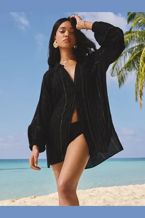 Lipsy London Relaxed Fit Sparkle Stripe Beach Shirt S