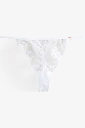 Lipsy London White 100% Cotton Bridal Floral Embrodiery Thong AU 10