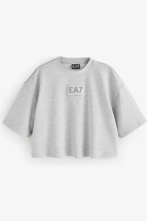 EA7 Emporio Armani Grey Sparkle Embroidered Logo Heavy Jersey T-Shirt L