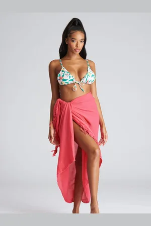 South Beach Red Crinkle Viscose Fringed Sarong Cover-Up One