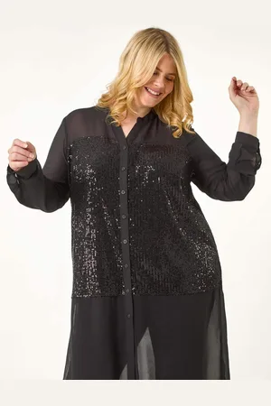 Roman Black Curve Sequin V-Neck Chiffon Blouse AU 18