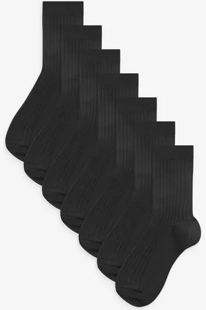 Next Black Ribbed Cotton Rich Socks 7 Pack 6-8.5 Jnr