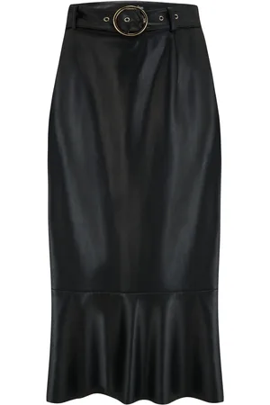 Pour Moi Phoebe Frill Hem Faux Leather Belted Midi Skirt AU 16