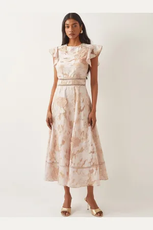 Monsoon Josie Flutter Sleeve Floral Jacquard Midi Dress AU 20