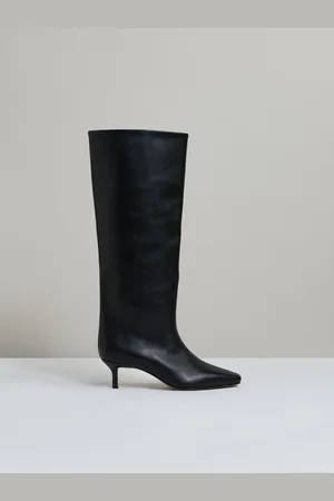 Reiss Black Monica Leather Kitten Heel Boots AU 6 (EU 37)