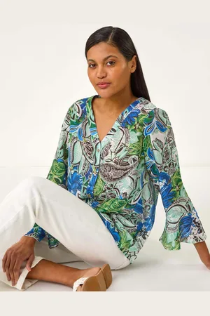 Roman Blue Paisley V-Neck Blouse AU 14