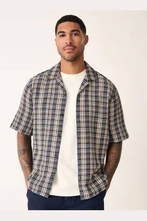 Next Textured Check Short Sleeve 100% Cotton Shirt large