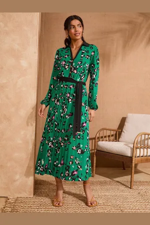 Love & Roses Jersey Pleated Long Sleeve Midi Dress AU 10