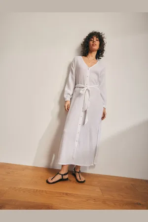 Next White Textured Crinkle Cover-Up With Linen AU 18 Tall