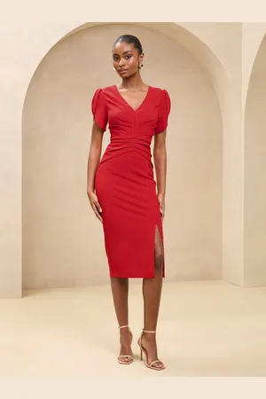 Lipsy London Petite Tulip Sleeve Ruched Midi Bodycon Dress AU 8