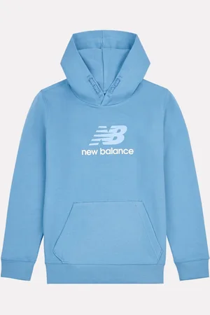 New Balance Blue Kids French Terry Stacked Logo 100% Cotton Hoodie 7