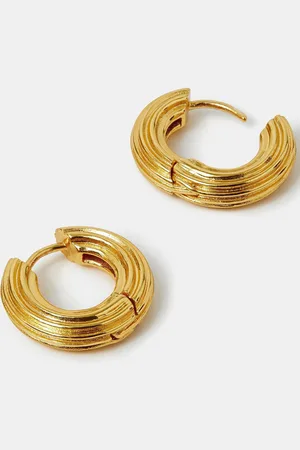 Accessorize Gold 14ct Plated Chunky Ridge Hoop Earrings One
