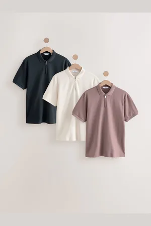 Next Relaxed Fit 100% Cotton Textured Polo Shirts 3 Pack 5XL