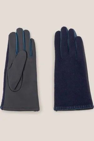 White Stuff Blue Leather Lucie Gloves S