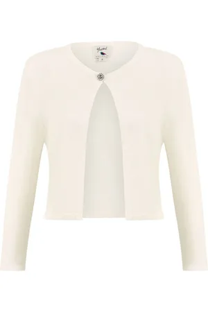 Yumi White Diamante Button Cropped Cardigan L