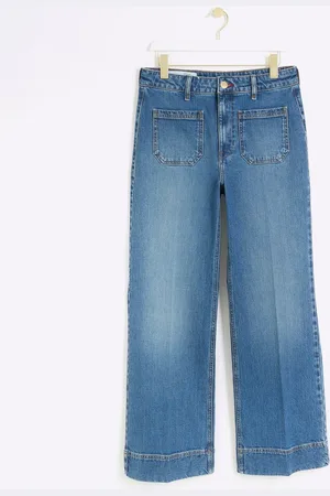 River Island Blue 2 High Waisted Pocket Front Wide Leg Jeans AU 12 L