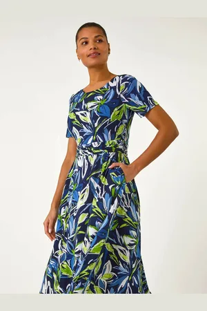 Roman Leaf Print Gathered Midi Dress AU 18