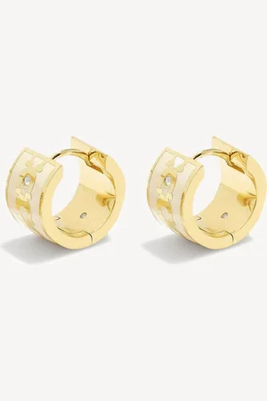 Coach Gold Tone Signature Huggie Earrings One
