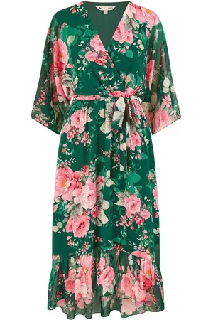 Yumi Kimono Sleeves Dip Hem Wrap Midi Dress AU 12