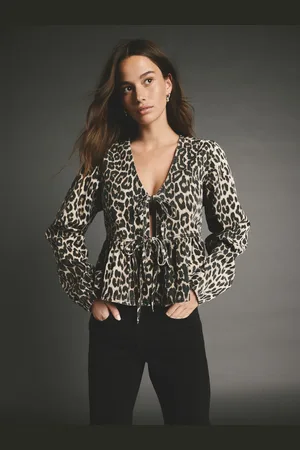 Next Leopard Animal Collar Button Down 100% Cotton Blouse AU 16