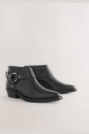 Next Black Leather Forever Comfort Harness Buckled Cowboy Ankle Boots AU 10 (EU 42)